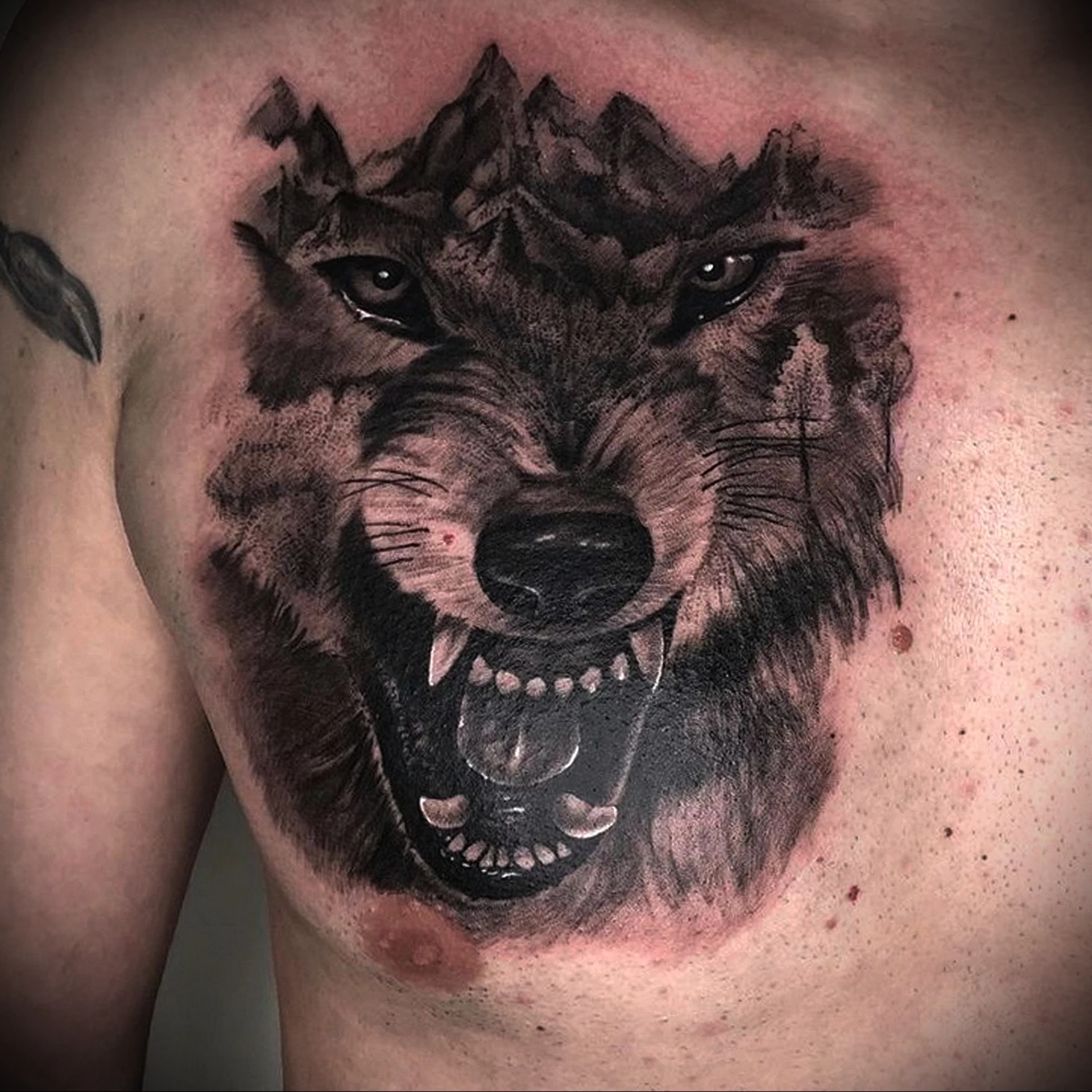 татуировка на груди у мужчин волк фото 12