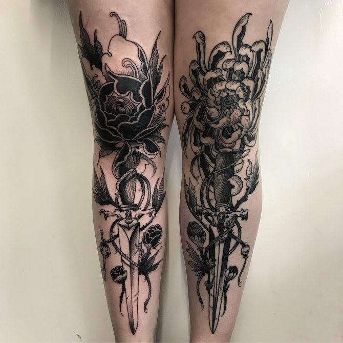 Татуировки на коленях для мужчин и женщин